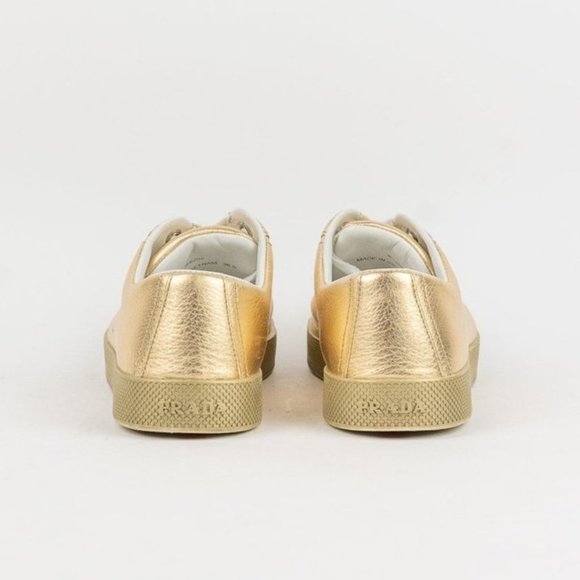 Prada Gold Leather Cap-Toe Sneakers - Picture 3 of 7